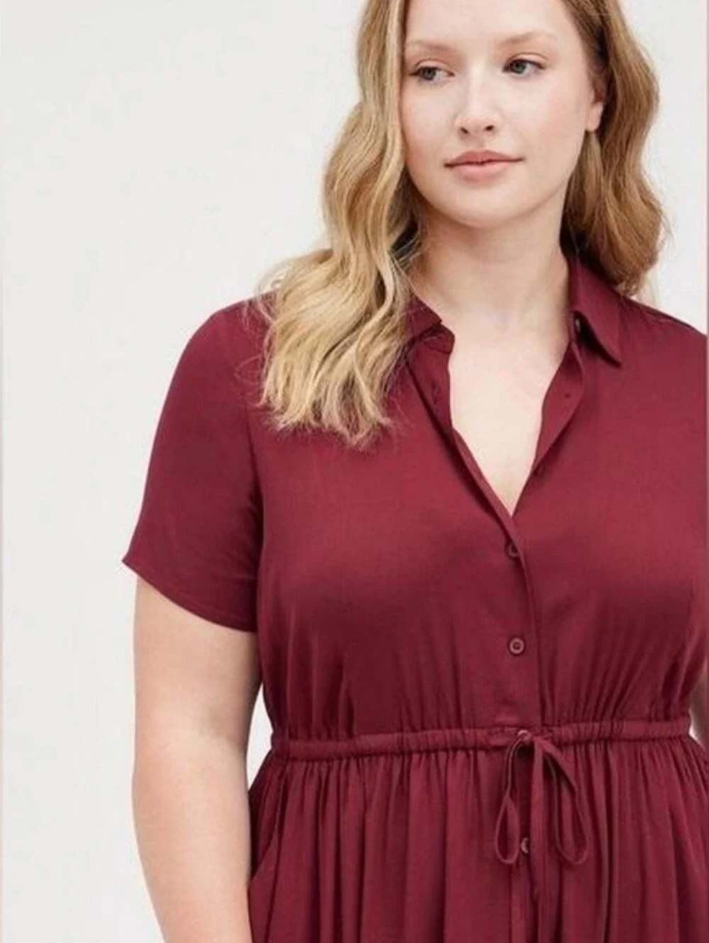 Torrid Burgundy Button Front Tiered Midi Shirt Dress Plus Size 2 Business Casual